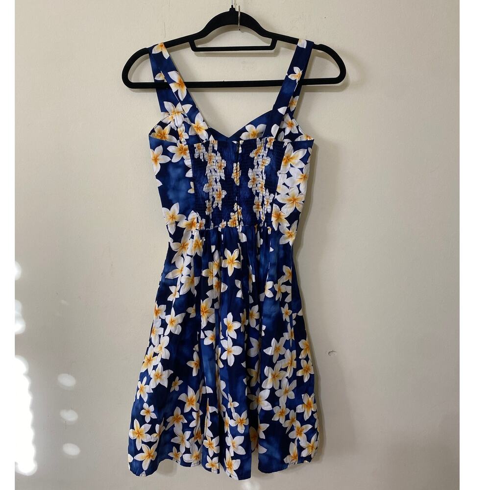 Royal Hawaiian Creations Mini Sundress Plumeria Blue Cotton Hawaiian size Medium - Picture 6 of 9